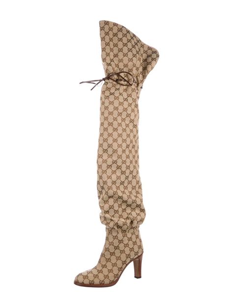 gucci leather tall boots|Gucci monogram thigh high boots.